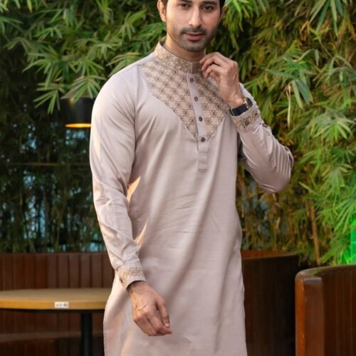 Embroidered Beige Panjabi