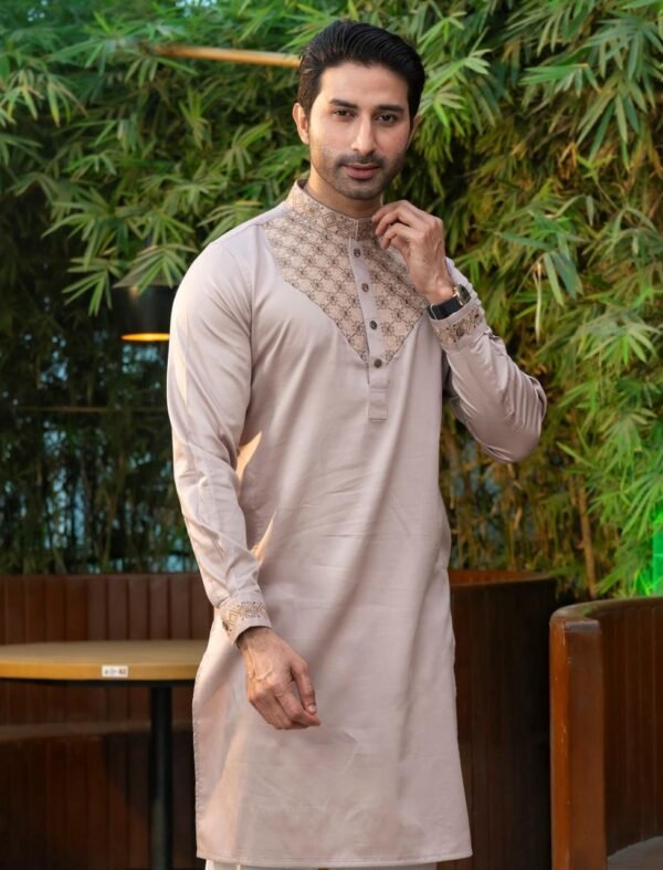 Embroidered Beige Panjabi